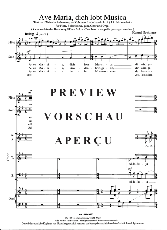Product gallery: Page 2 of 3 Ave Maria, dich lobt Musica , , (solo, flute, mixed choir + organ)