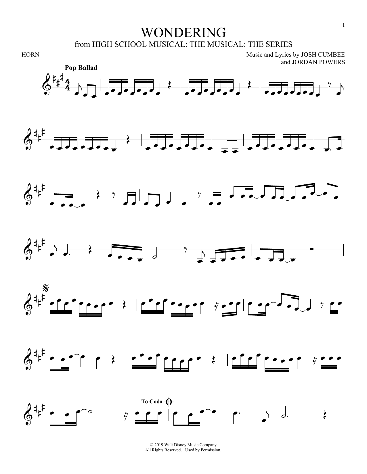 Produktgalerie: Seite 1 von 1 Wondering (from High School Musical: The Musical: The Series), Olivia Rodrigo & Julia Lester, Horn