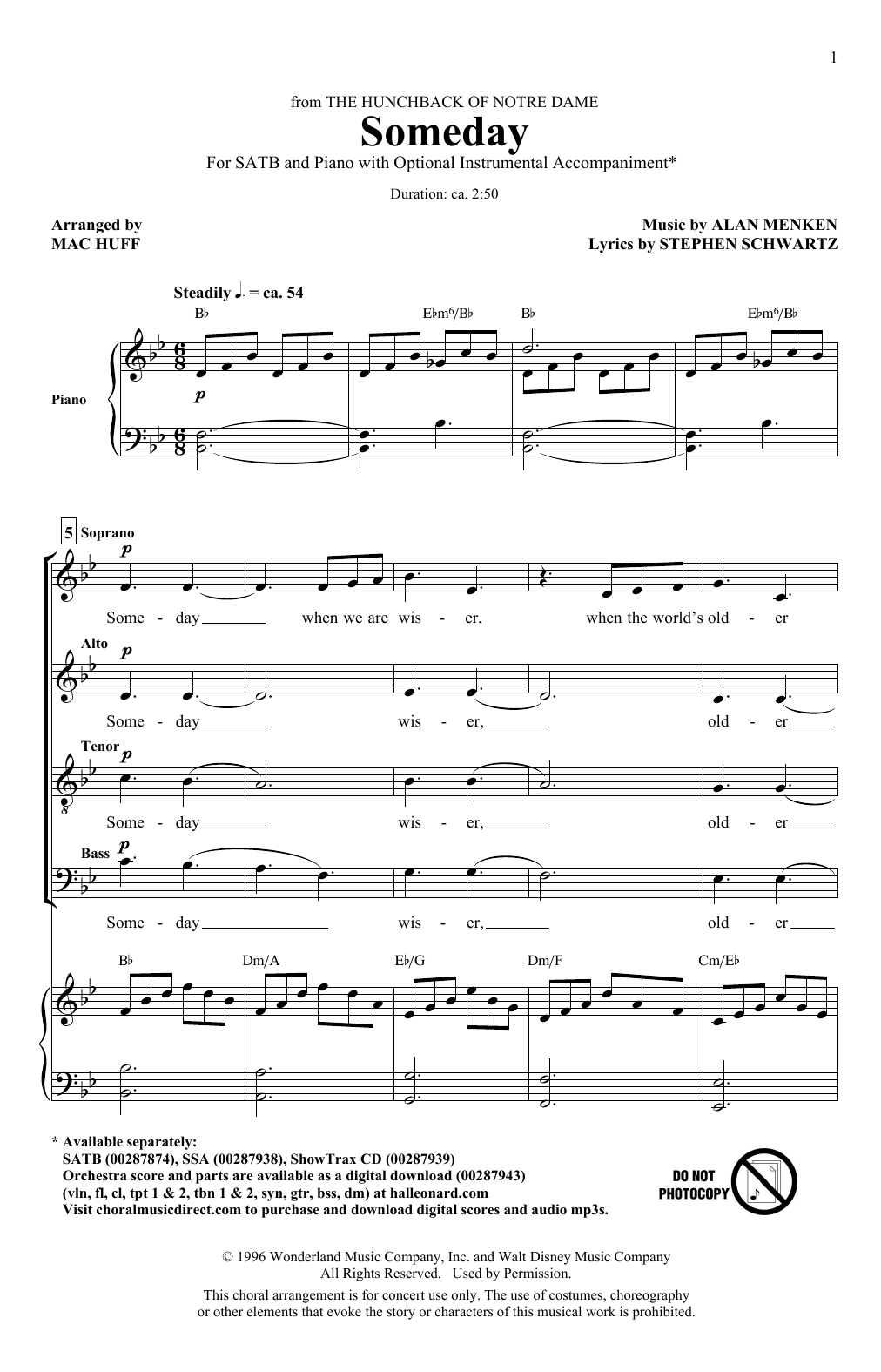 Product gallery: Page 1 of 1 Someday (from The Hunchback Of Notre Dame) (arr. Mac Huff), All-4-One