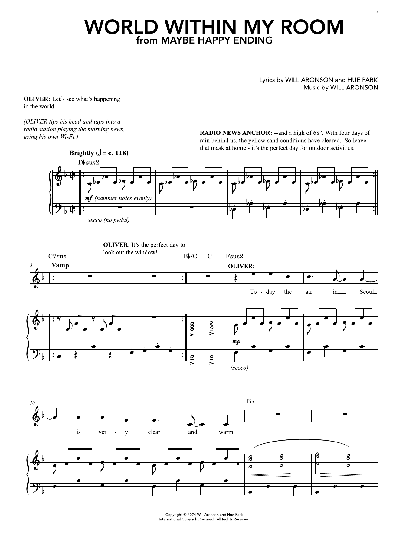 Produktgalerie: Seite 1 von 1 World Within My Room (from Maybe Happy Ending), Hue Park & Will Aronson, Gesang, Klavier