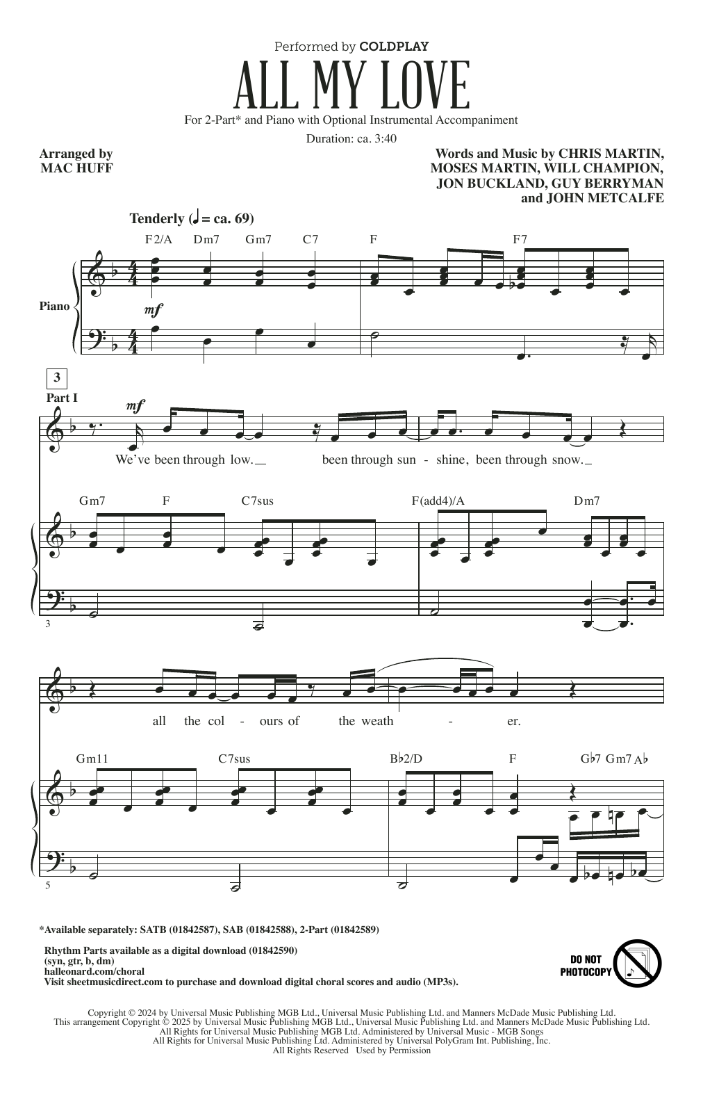 Produktbild zu: All My Love (arr. Mac Huff)