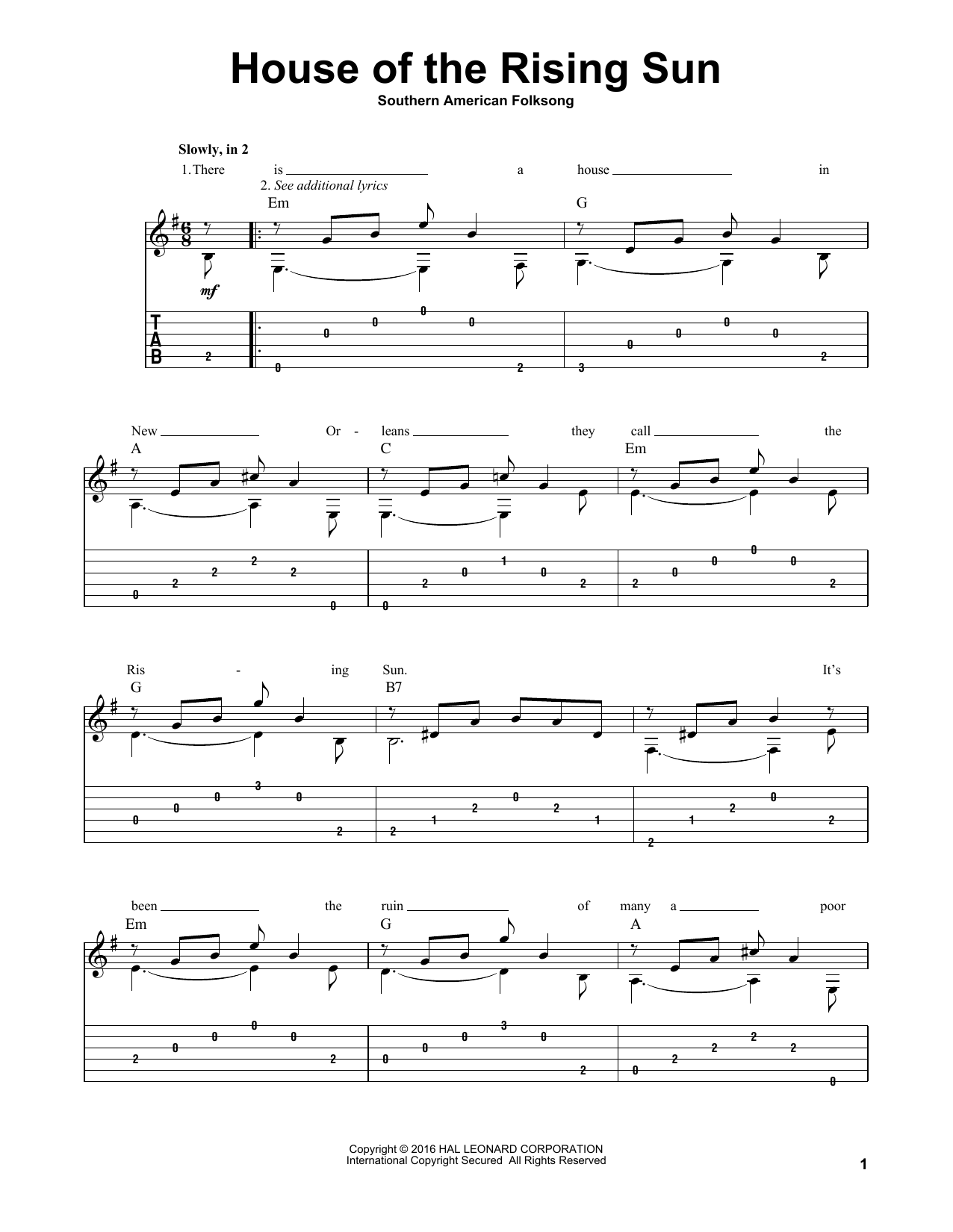 Produktgalerie: Seite 1 von 1 House Of The Rising Sun (arr. Mark Phillips), Southern American Folksong, Gitarre