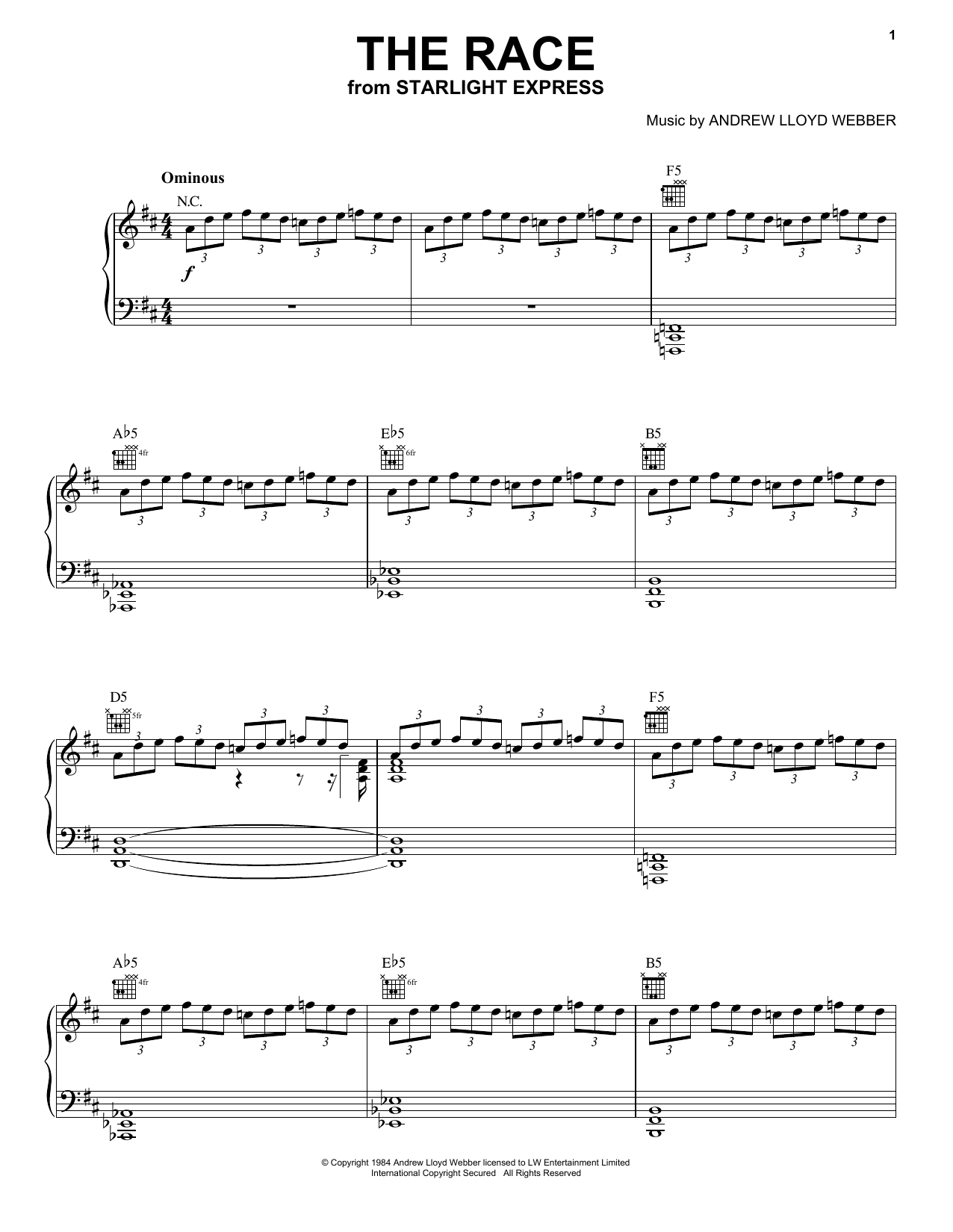 Produktgalerie: Seite 1 von 1 The Race (from Starlight Express), Andrew Lloyd Webber, Klavier