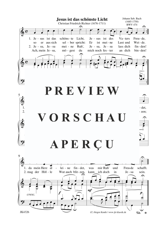 Produktgalerie: Seite 1 von 1 Jesus ist das schönste Licht BWV 474, , Gesang und Klavier/Orgel