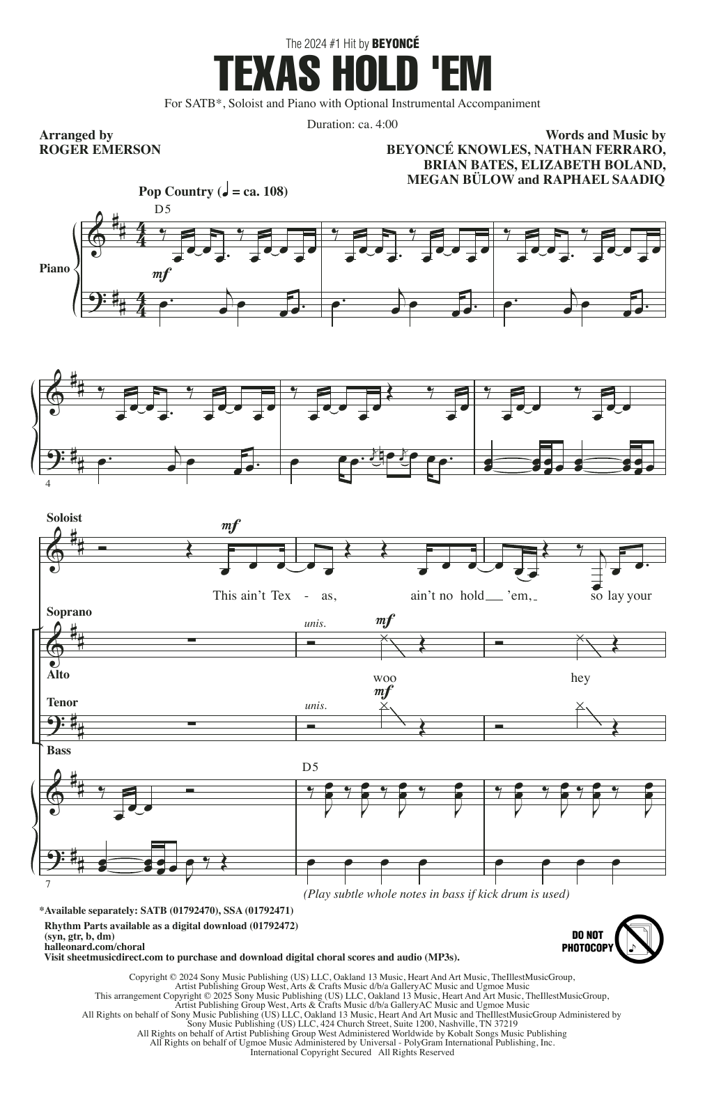 Product picture to: Texas Hold 'Em (arr. Roger Emerson)
