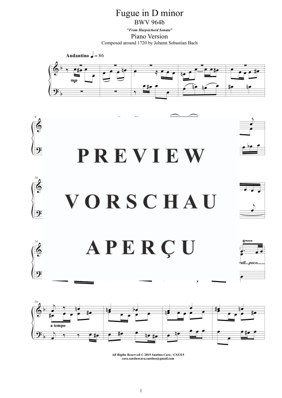 Produktgalerie: Seite 2 von 11 Fuge in D-Moll BWV 964b, , Klavier Solo