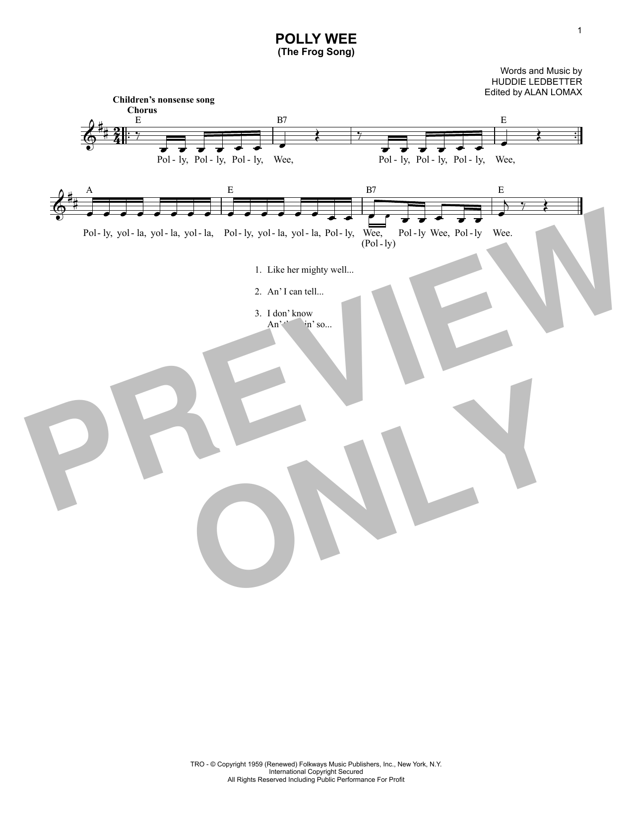 Produktgalerie: Seite 1 von 1 Polly Wee (The Frog Song), Lead Belly, Melodieinstrument