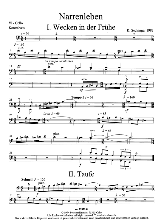 gallery: Narrenleben , , (Suite für Trompete + Ensemble) Violoncello