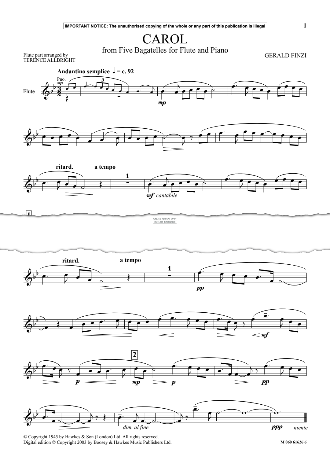 Produktgalerie: Seite 1 von 1 Carol (from 'Five Bagatelles'), Gerald Finzi, Flöte, Klavier