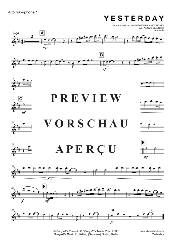 Product gallery: Page 6 of 11 Yesterday , Beatles, The, (Saxophon Quintett/Ensemble)