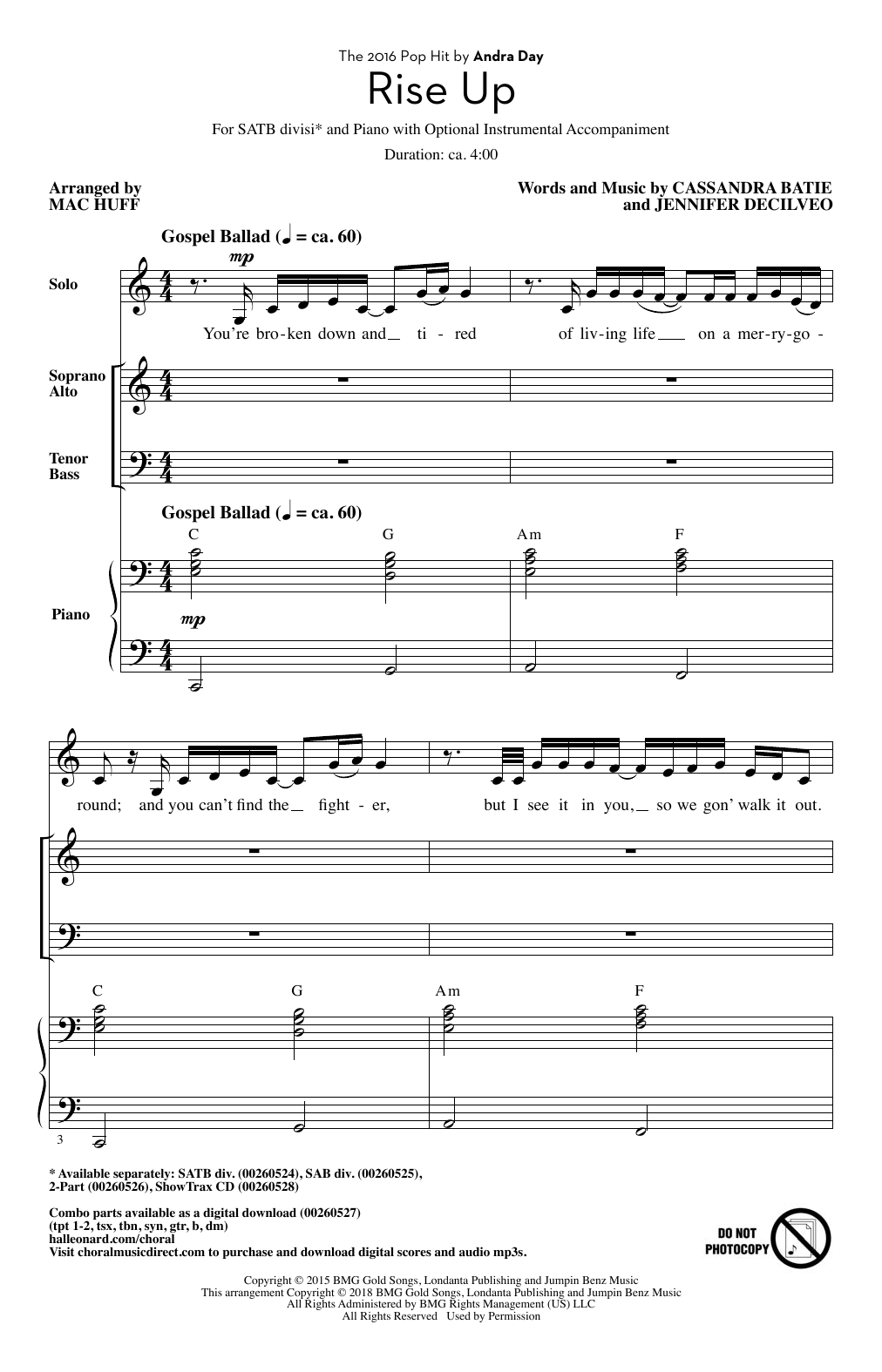 Product picture to: Rise Up (arr. Mac Huff)