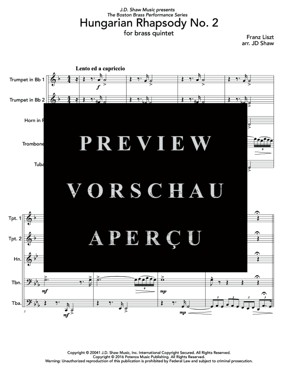 Produktgalerie: Seite 5 von 11 Hungarian Rhapsody No. 2, , (Blechbläser Quintett)
