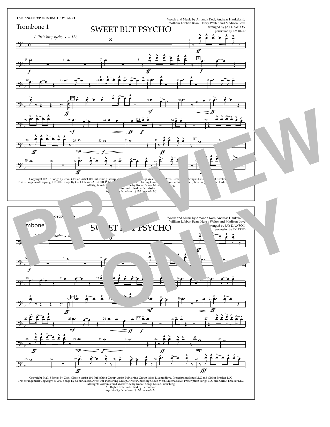 Produktbild zu: Sweet But Psycho (arr. Jay Dawson) - Trombone 1