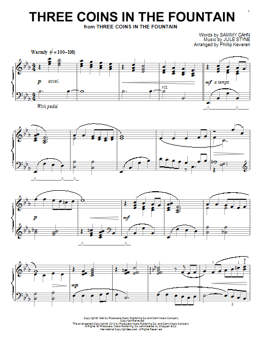 Product gallery: Page 1 of 1 Three Coins In The Fountain (arr. Phillip Keveren), Frank Sinatra