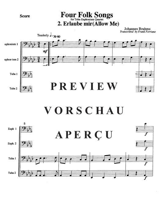 Product gallery: Page 5 of 21 Four Brahms Folk Songs , , (Tuba Quartett EETT)