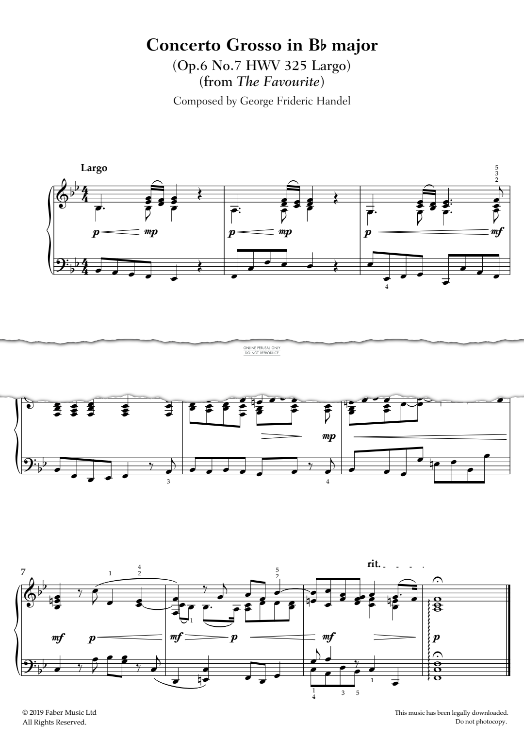 Produktbild zu: Concerto Grosso in Bb major, Op.6 No.7 HWV 325 Largo