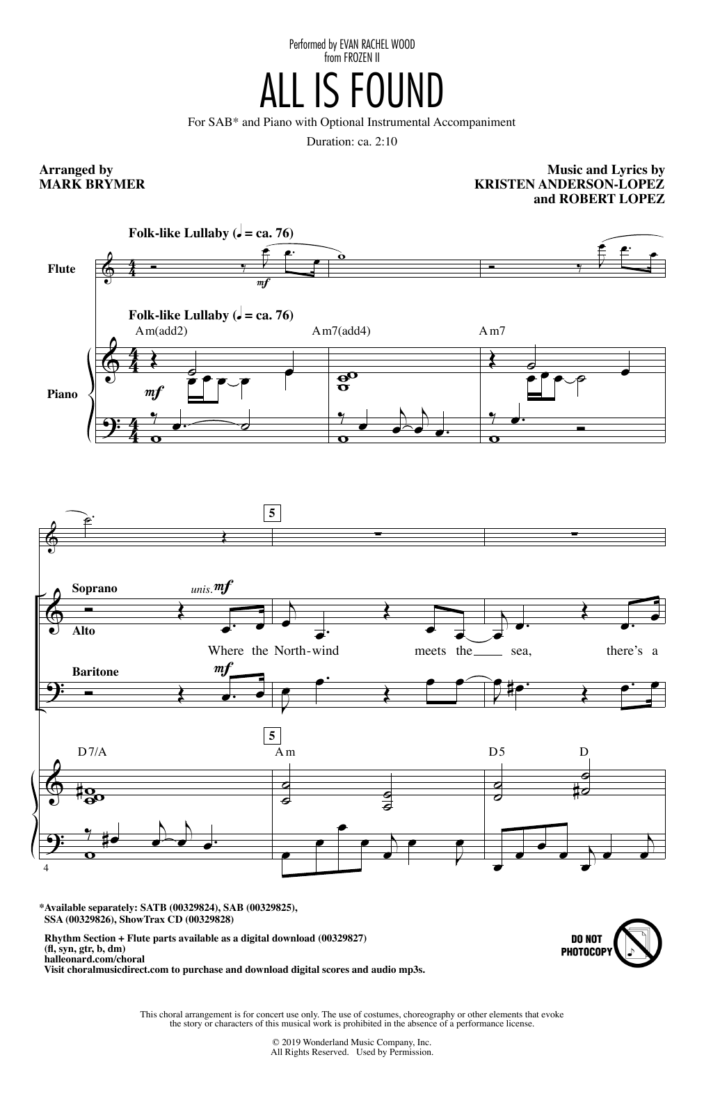 Product gallery: Page 1 of 1 All Is Found (from Disney's Frozen 2) (arr. Mark Brymer), Evan Rachel Wood