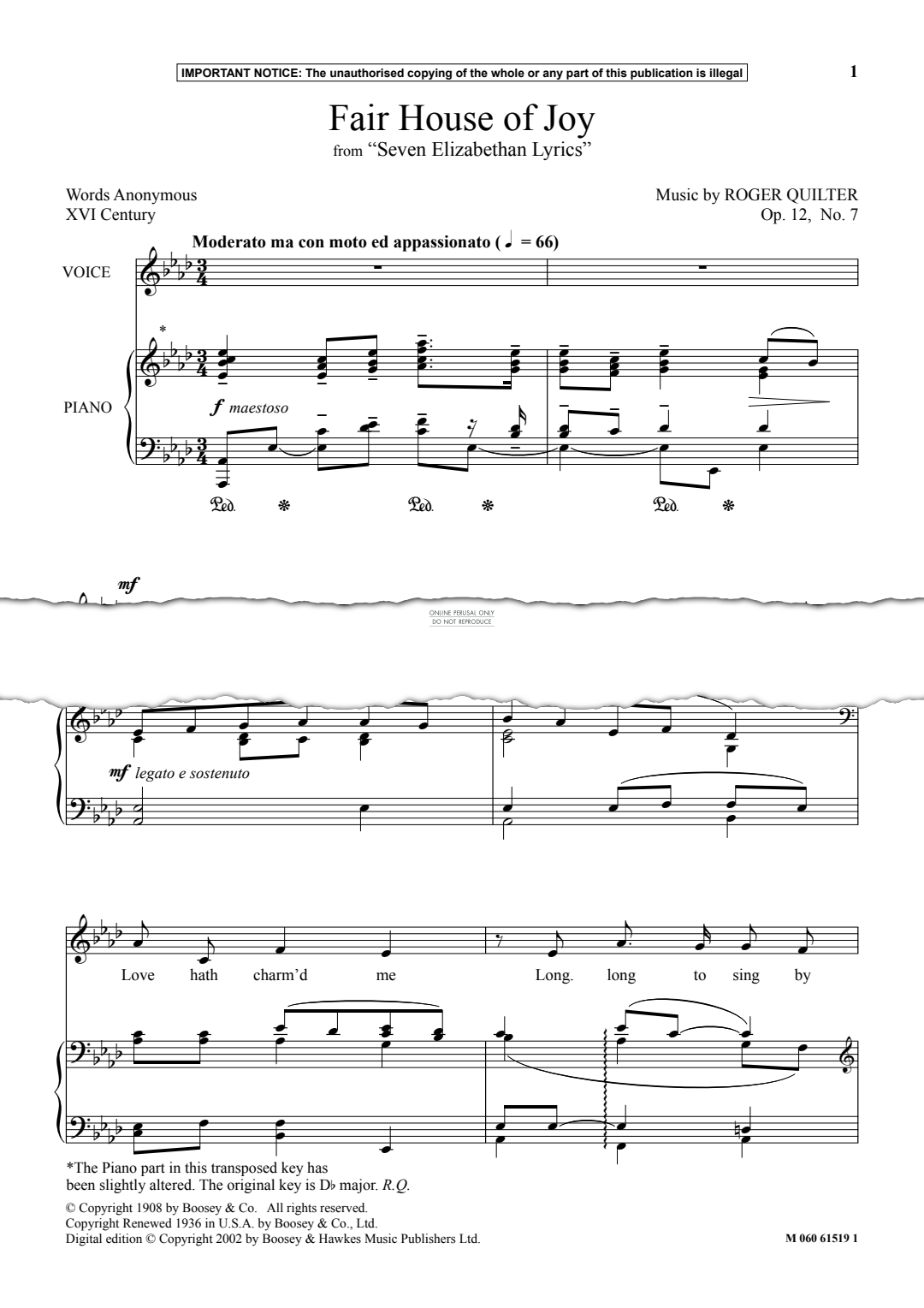 Produktgalerie: Seite 1 von 1 Fair House Of Joy from Seven Elizabethan Lyrics, Roger Quilter, Gesang, Klavier