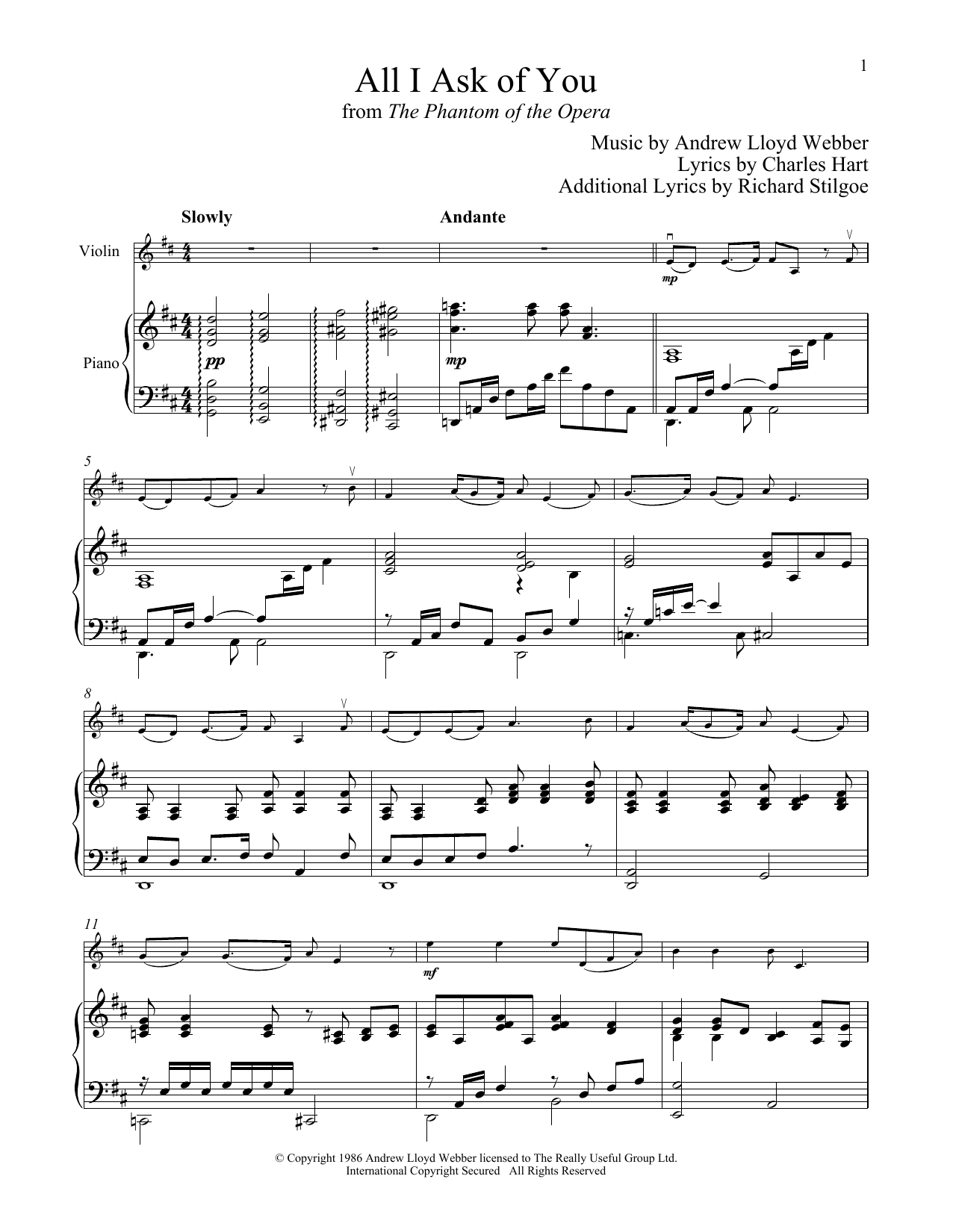 Product gallery: Page 1 of 1 All I Ask Of You (from The Phantom Of The Opera), Andrew Lloyd Webber