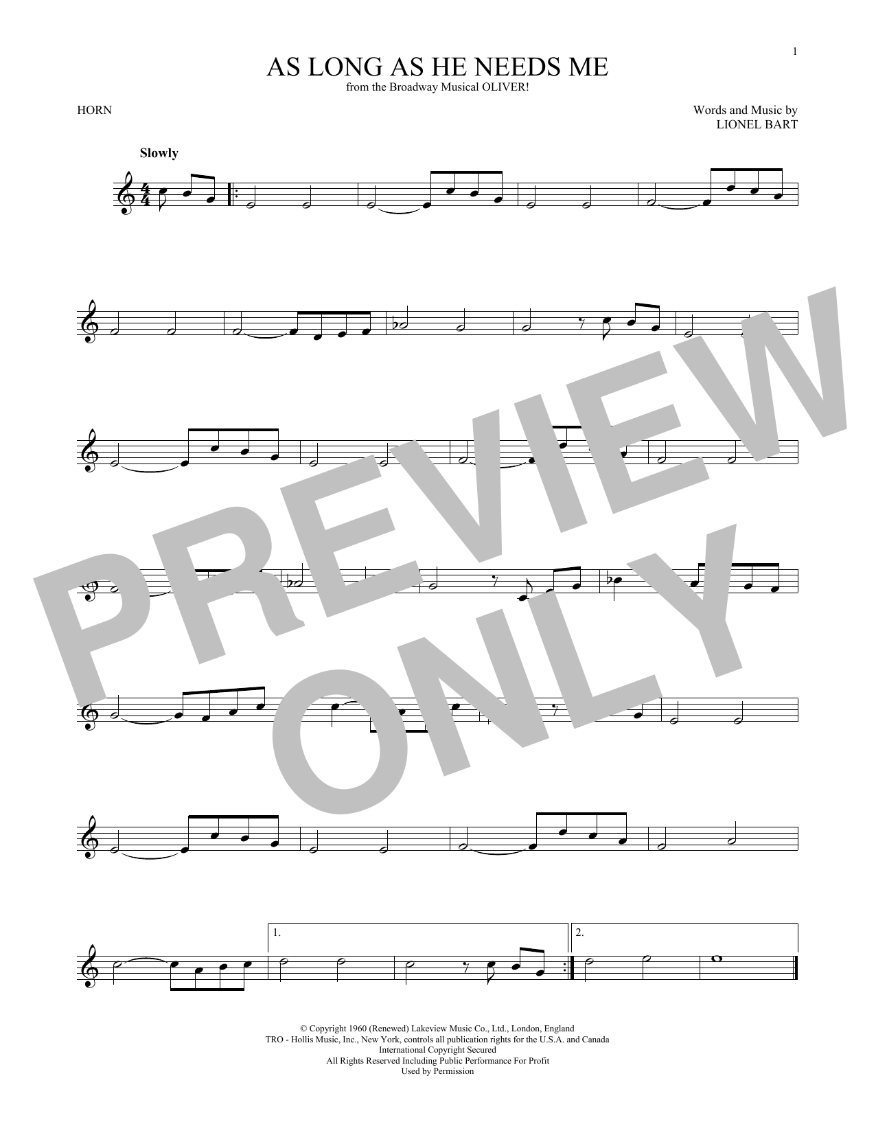 Produktgalerie: Seite 1 von 1 As Long As He Needs Me, Lionel Bart, Horn