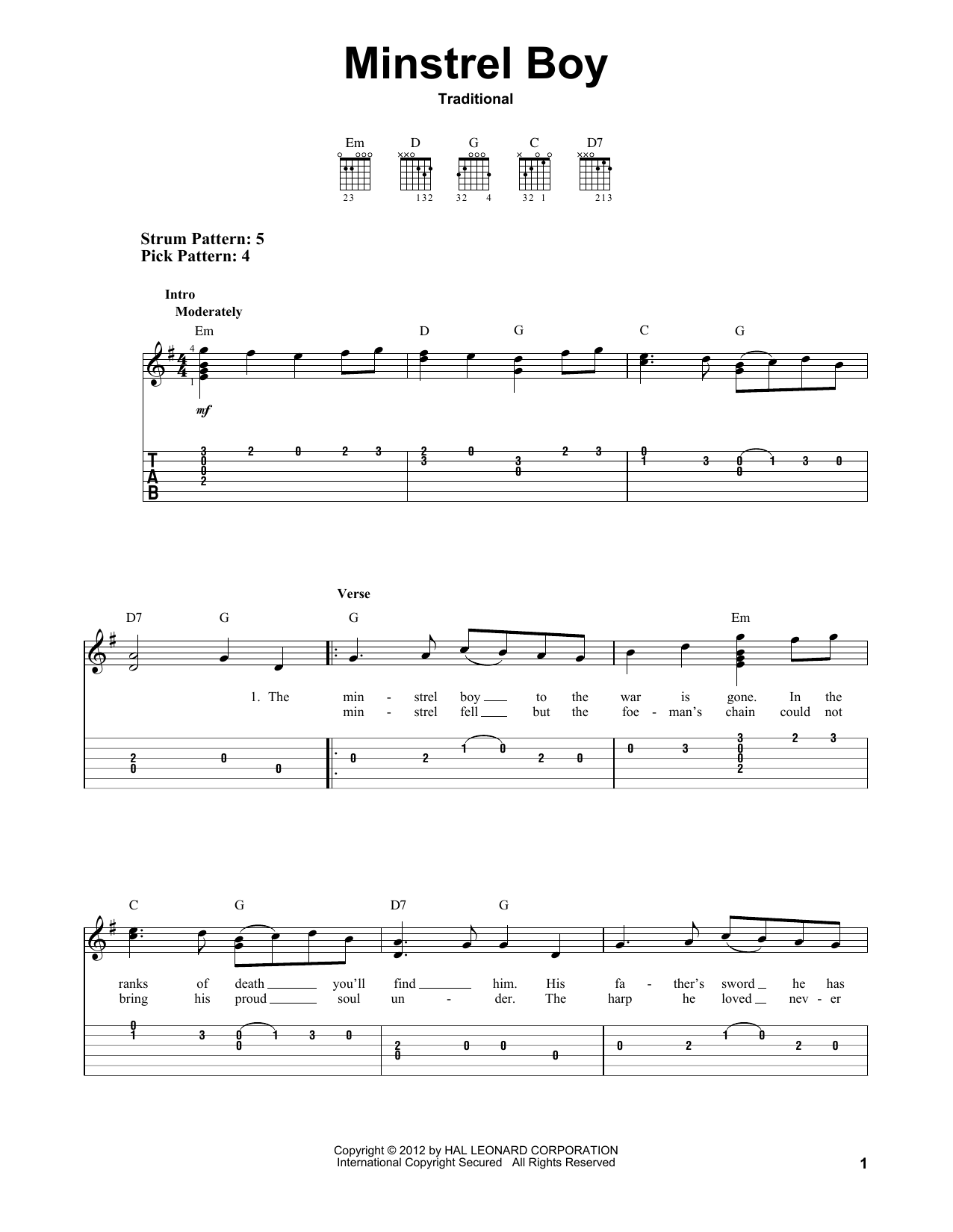 Product gallery: Page 1 of 1 Minstrel Boy, Traditional