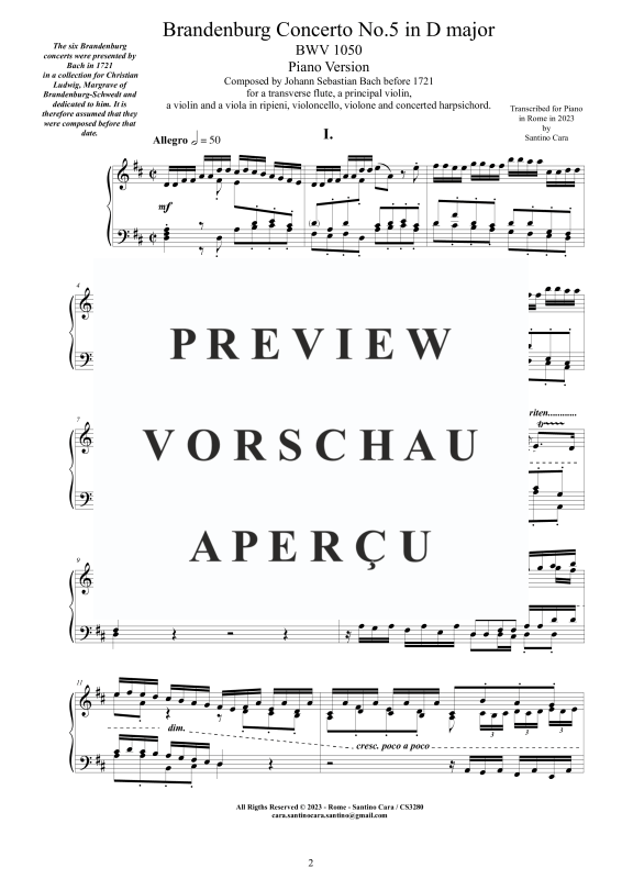 Product gallery: Page 3 of 11 Brandenburg Concerto No. 5 in D major BWV 1050, , Solo Piano