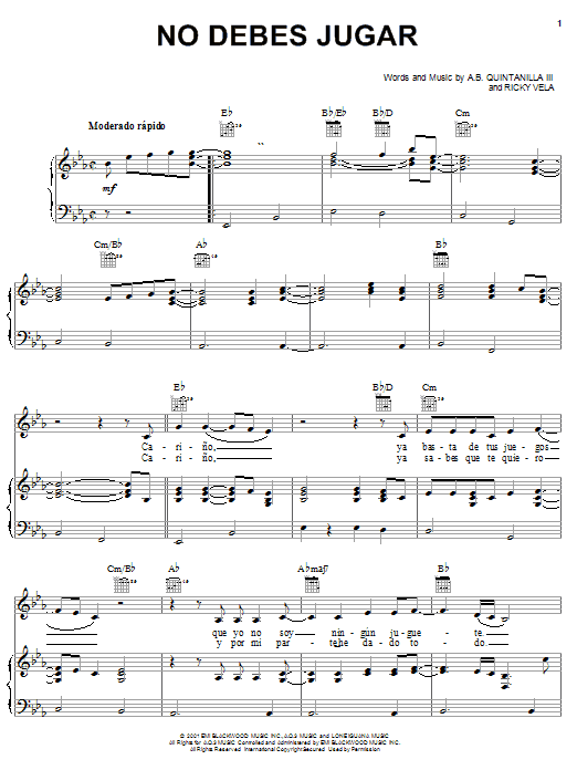 Produktgalerie: Seite 1 von 1 No Debes Jugar, A.B. Quintanilla III, Gesang, Gitarre, Klavier