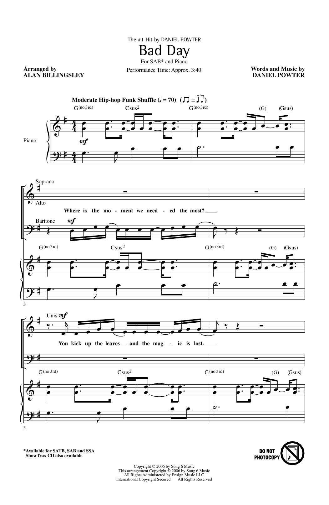 Product picture to: Bad Day (arr. Alan Billingsley)