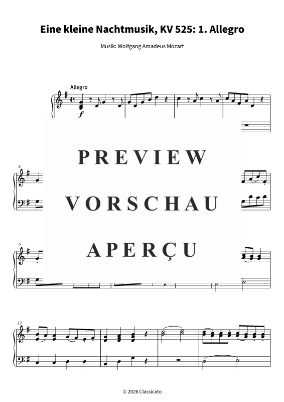Produktgalerie: Seite 5 von 6 Eine kleine Nachtmusik - leicht spielbare Klavierfassung in G-Dur, , Klavier Solo