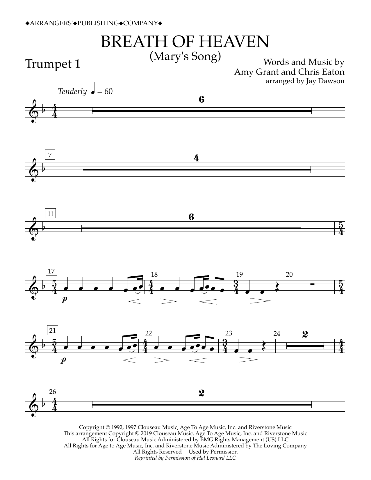 Product gallery: Page 1 of 1 Breath of Heaven (Mary's Song) (arr. Jay Dawson) - Trumpet 1, Amy Grant
