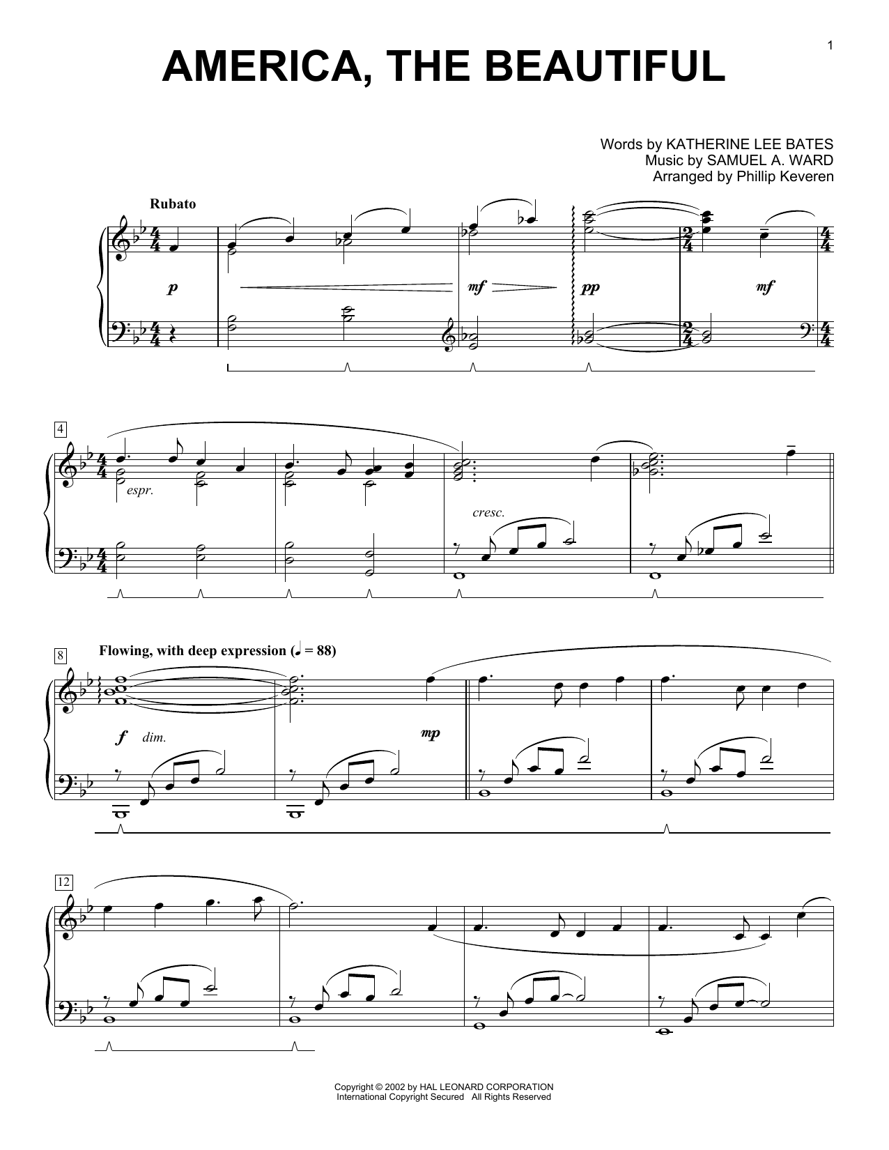 Product gallery: Page 1 of 1 America, The Beautiful (arr. Phillip Keveren), Katharine Lee Bates