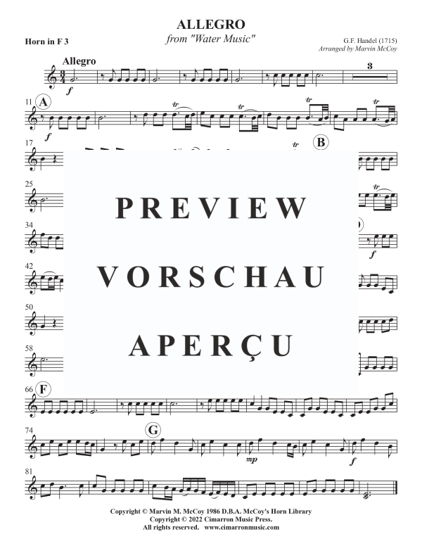 Product gallery: Page 9 of 10 Allegro from Water Music, , Horn Quartet
