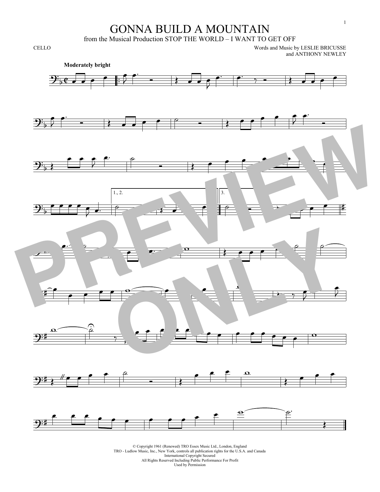 Produktgalerie: Seite 1 von 1 Gonna Build A Mountain, Leslie Bricusse, Violoncello