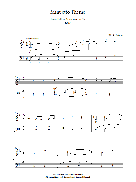 Product gallery: Page 1 of 1 Minuetto Theme From Haffner Symphony No. 35 K385, Wolfgang Amadeus Mozart