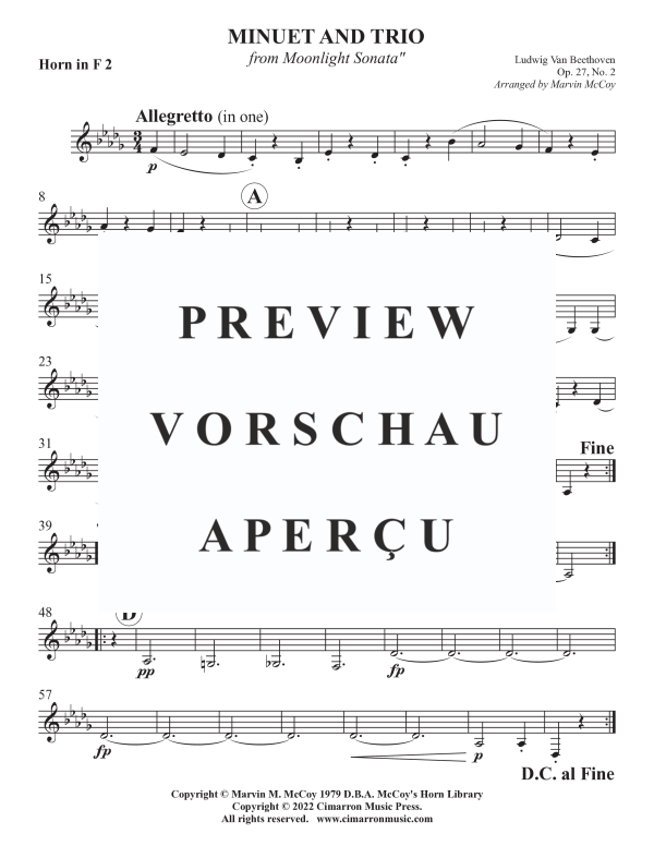 Product gallery: Page 7 of 9 Minuet and Trio from Moonlight Sonata, Op. 27 No. 2, , Horn Quartet