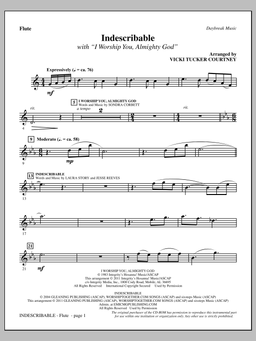 Produktgalerie: Seite 1 von 1 Indescribable - Flute, Vicki Tucker Courtney, Chor