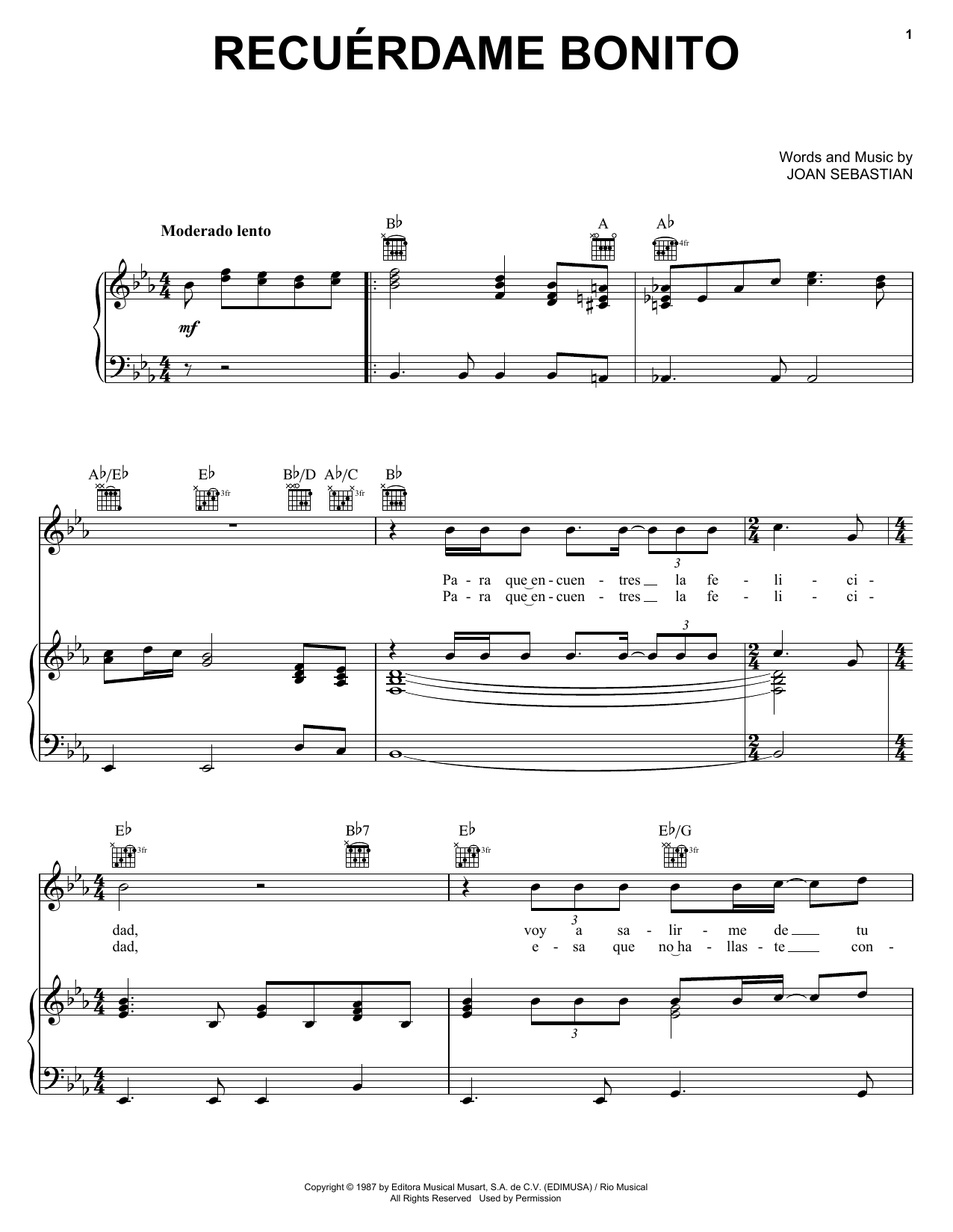 Produktgalerie: Seite 1 von 1 Recúerdame Bonito, Joan Sebastian, Gesang, Gitarre, Klavier