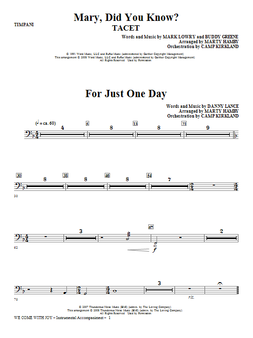 Product gallery: Page 1 of 1 We Come With Joy Orchestration - Timpani, Marty Hamby