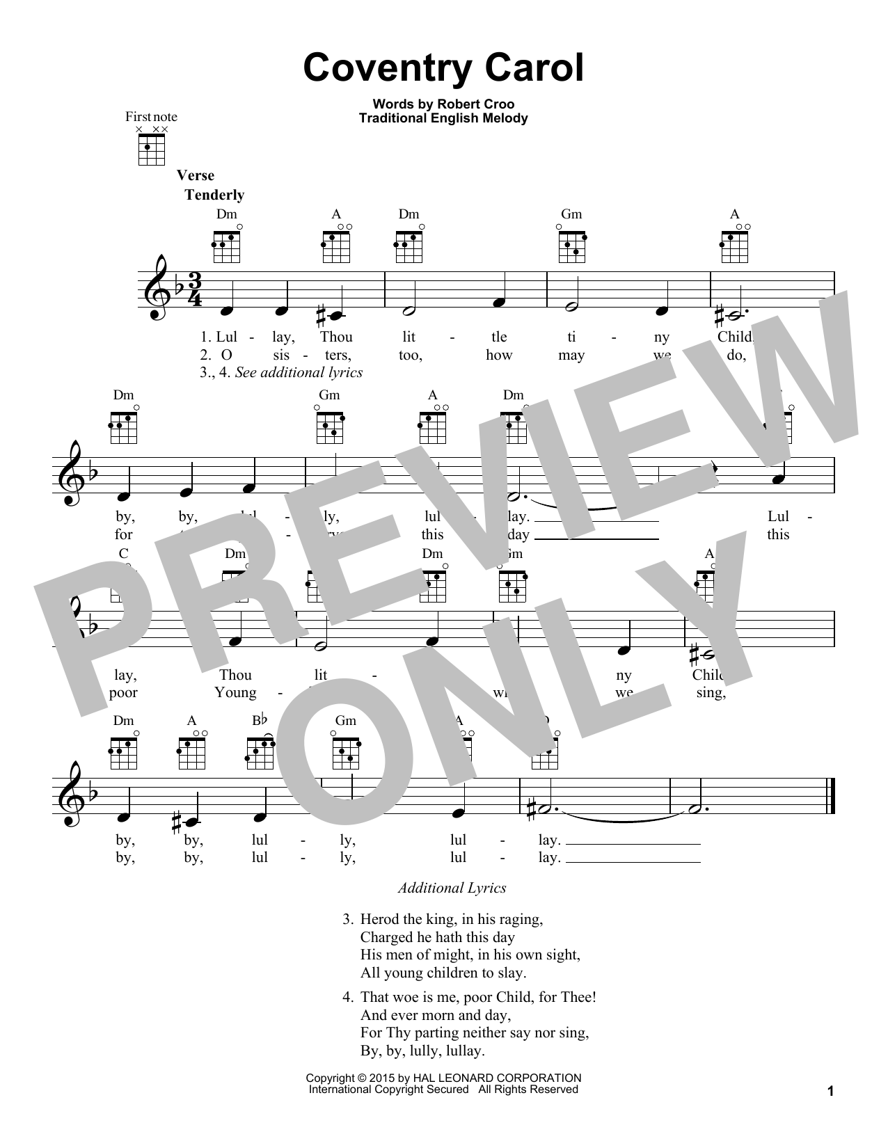 Product gallery: Page 1 of 1 Coventry Carol, Traditional English Melody