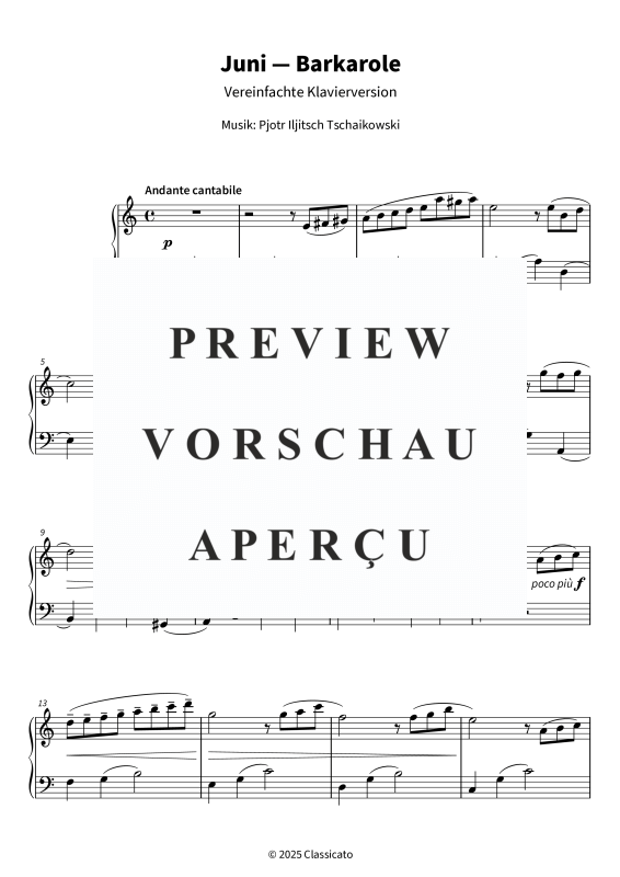 Produktgalerie: Seite 5 von 6 Juni — Barkarole - Leicht spielbare Klavierausgabe in a-Moll für Anfänger und Wiedereinsteiger, , Klavier Solo