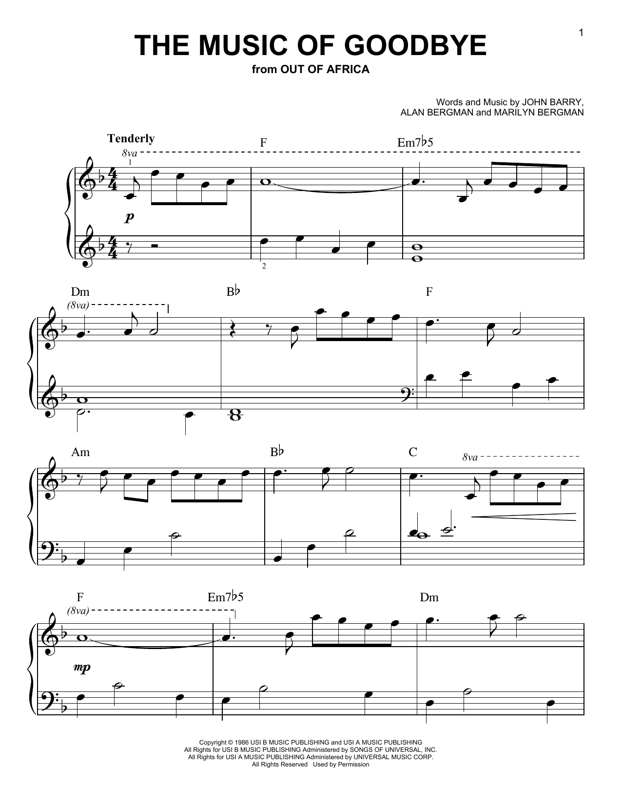Product picture to: The Music Of Goodbye (from Out of Africa)