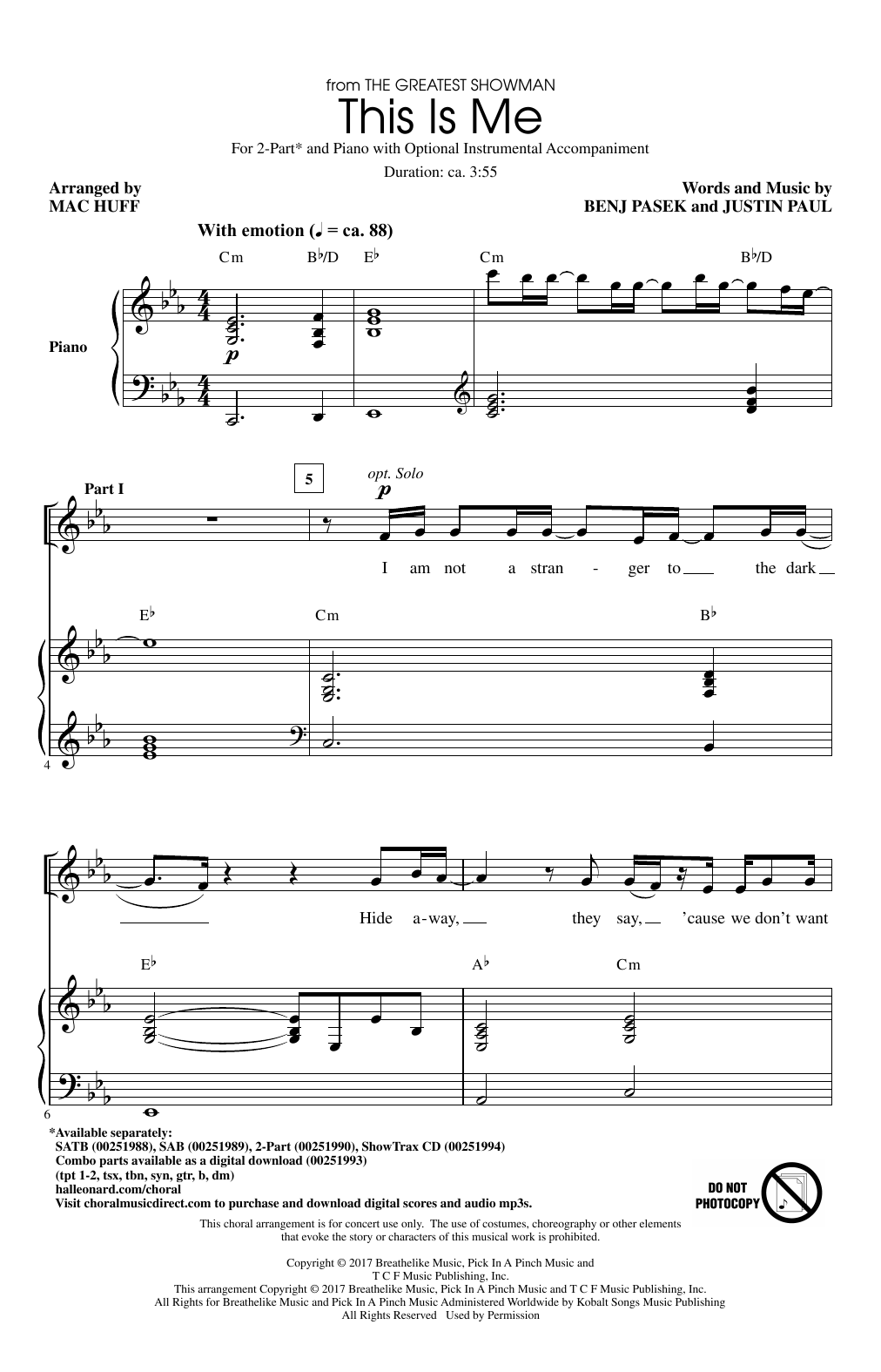 Product gallery: Page 1 of 1 This Is Me (from The Greatest Showman) (arr. Mac Huff), Pasek & Paul