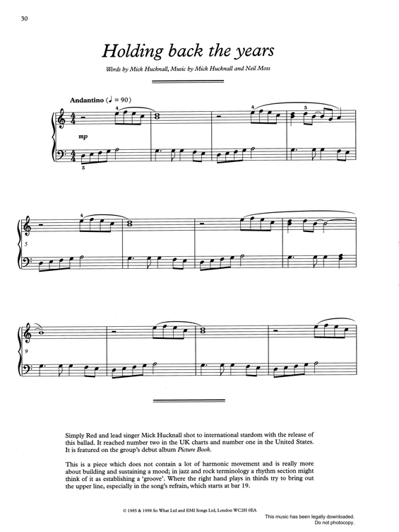 Produktgalerie: Seite 1 von 1 Holding Back The Years, Mick Hucknall, Klavier