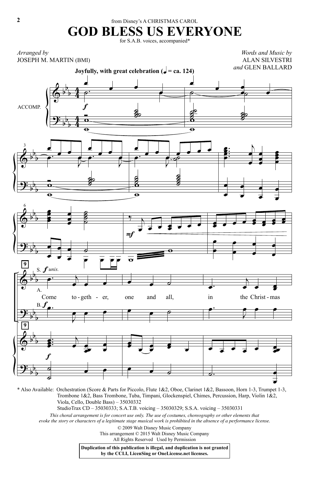 Produktbild zu: God Bless Us Everyone (from Disney's A Christmas Carol) (arr. Joseph M. Martin)