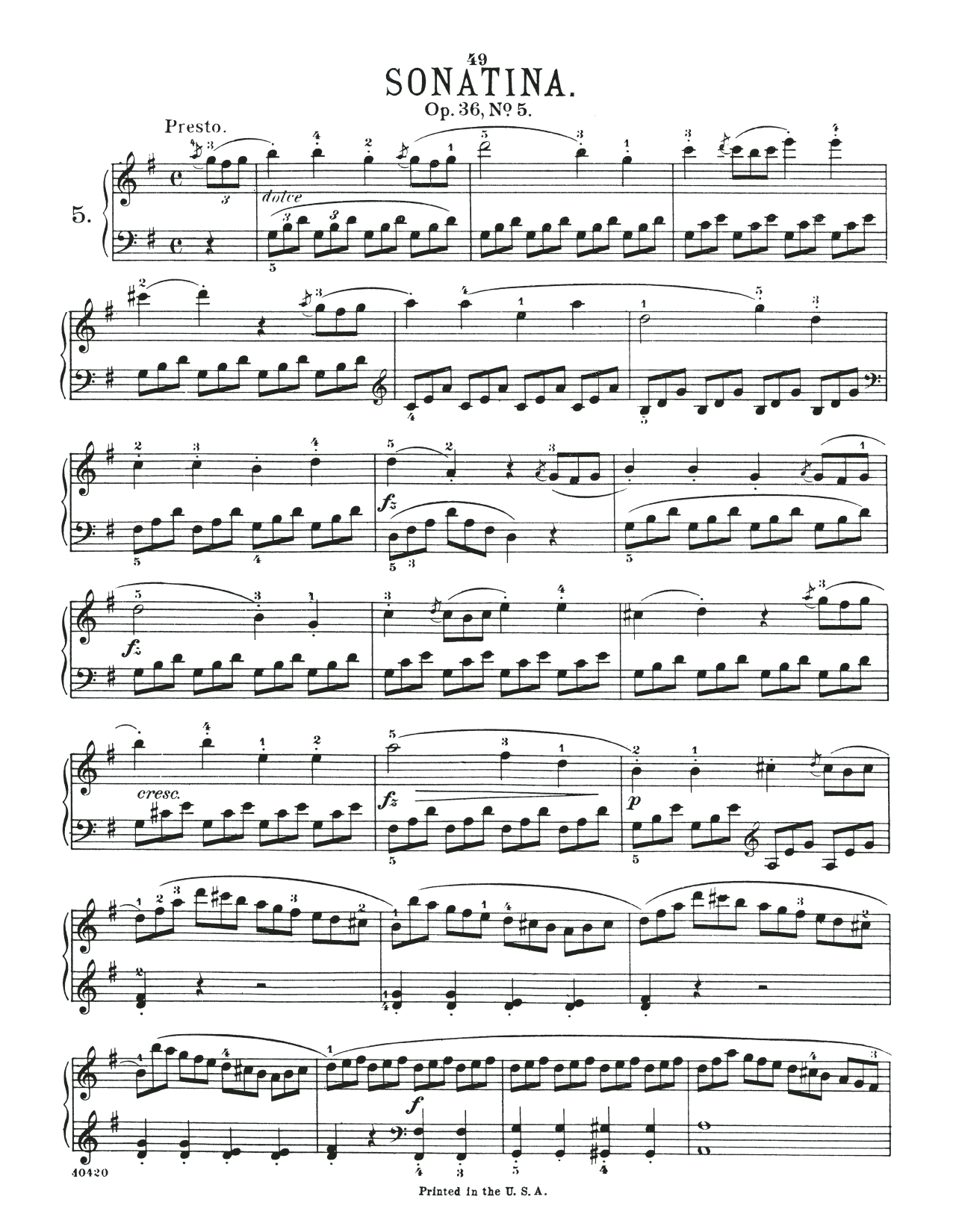 Produktbild zu: Sonatina In G Major, Op. 36, No. 5