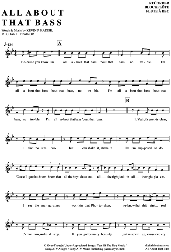 Product gallery: Page 1 of 4 All about that bass , Trainor, Meghan, (recorder)