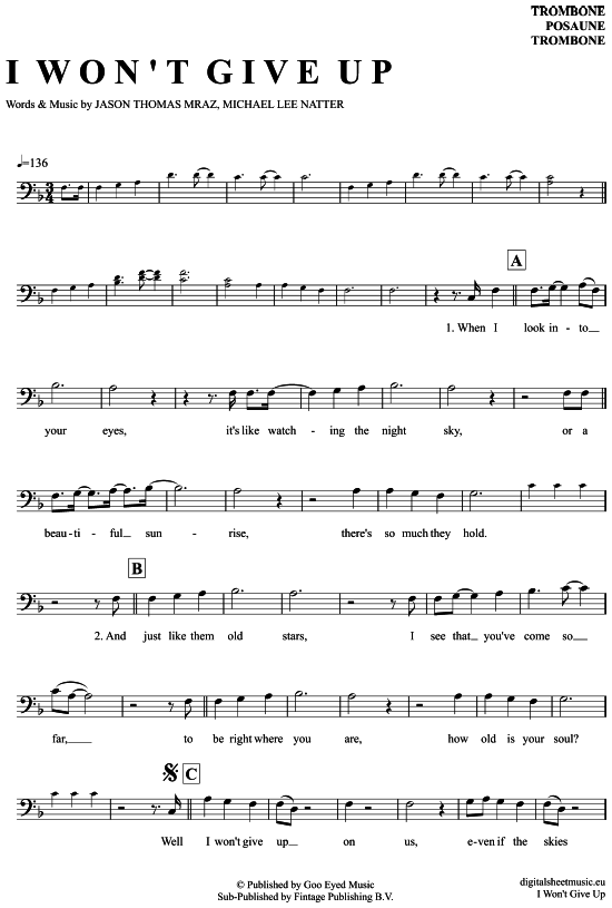 Product gallery: Page 1 of 4 I won´t give up , Mraz, Jason, (Posaune / Bariton)