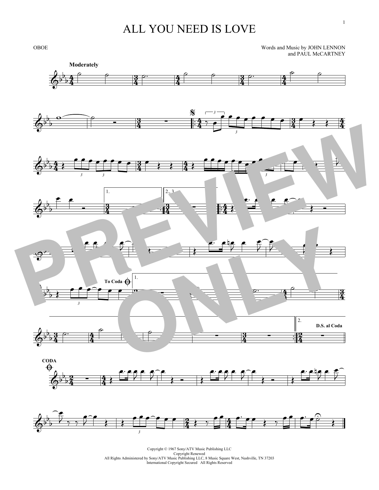 Produktgalerie: Seite 1 von 1 All You Need Is Love, The Beatles, Oboe