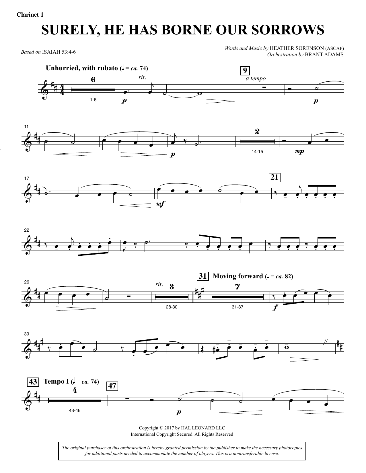 Produktbild zu: Surely, He Has Borne Our Sorrows - Bb Clarinet 1