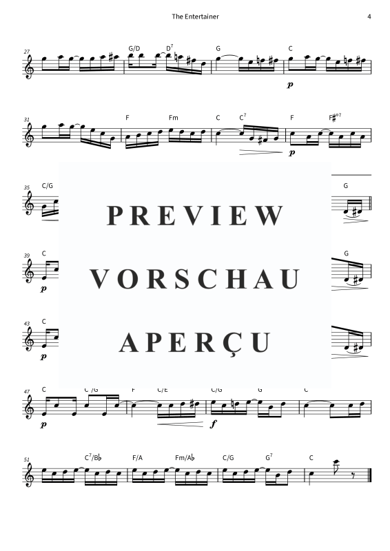 Produktgalerie: Seite 6 von 6 The Entertainer - A Ragtime Two Step, , Violine Solo und Akkorde - Leadsheet